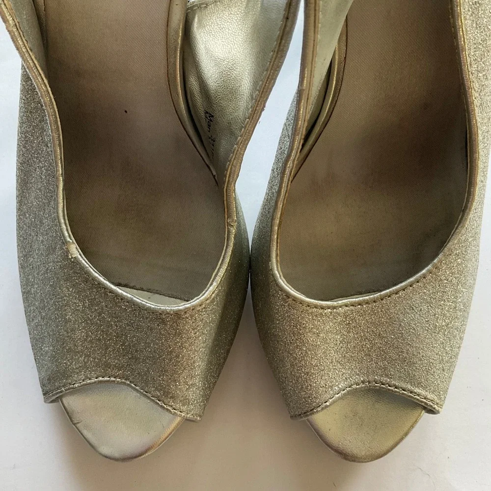 Lulu‎ Townsend Silver Glitter Peep Toe Slingback Platform Pumps Heels Stiletto 7